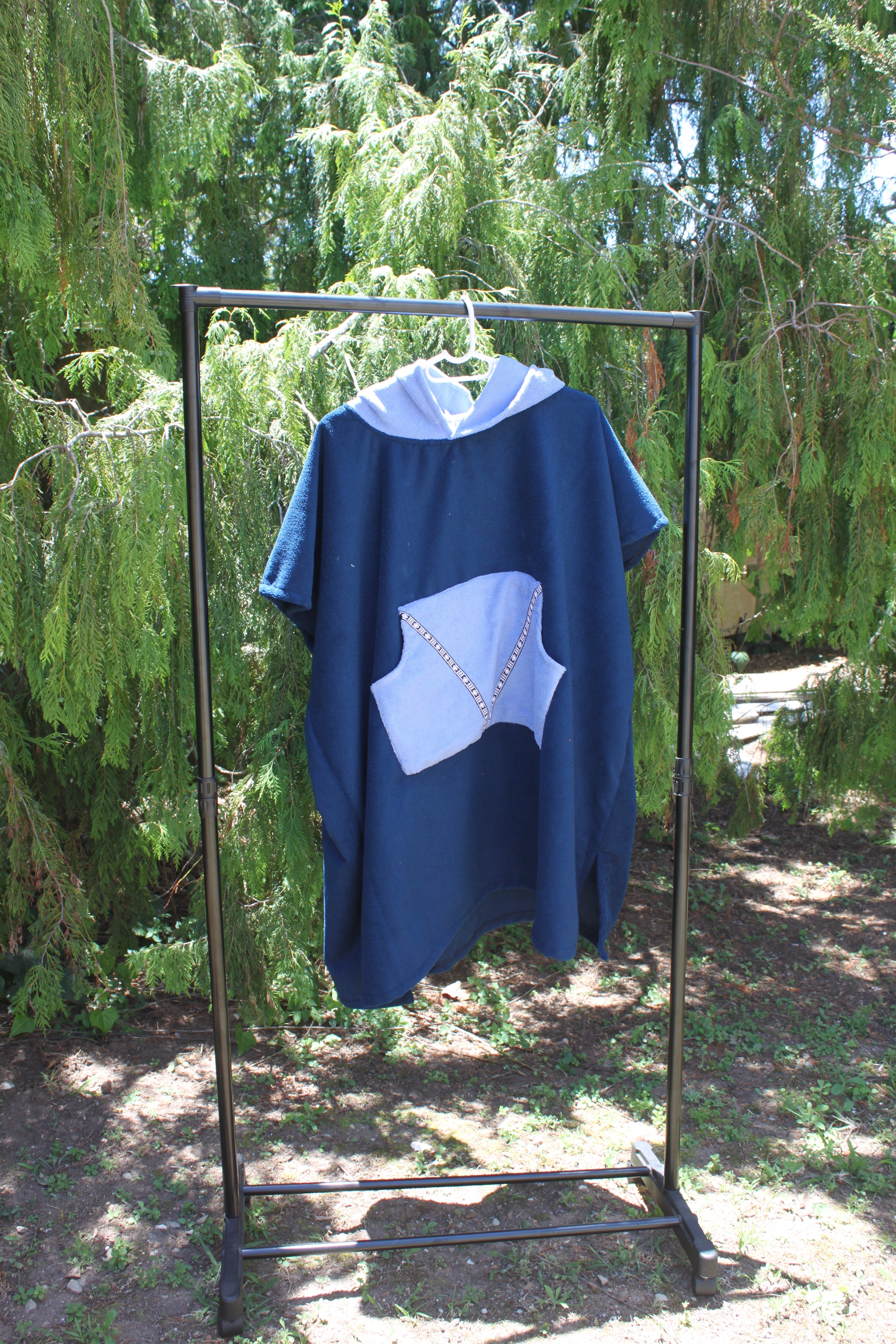 Adult Towel Poncho: Navy with light blue pocket & detailing
