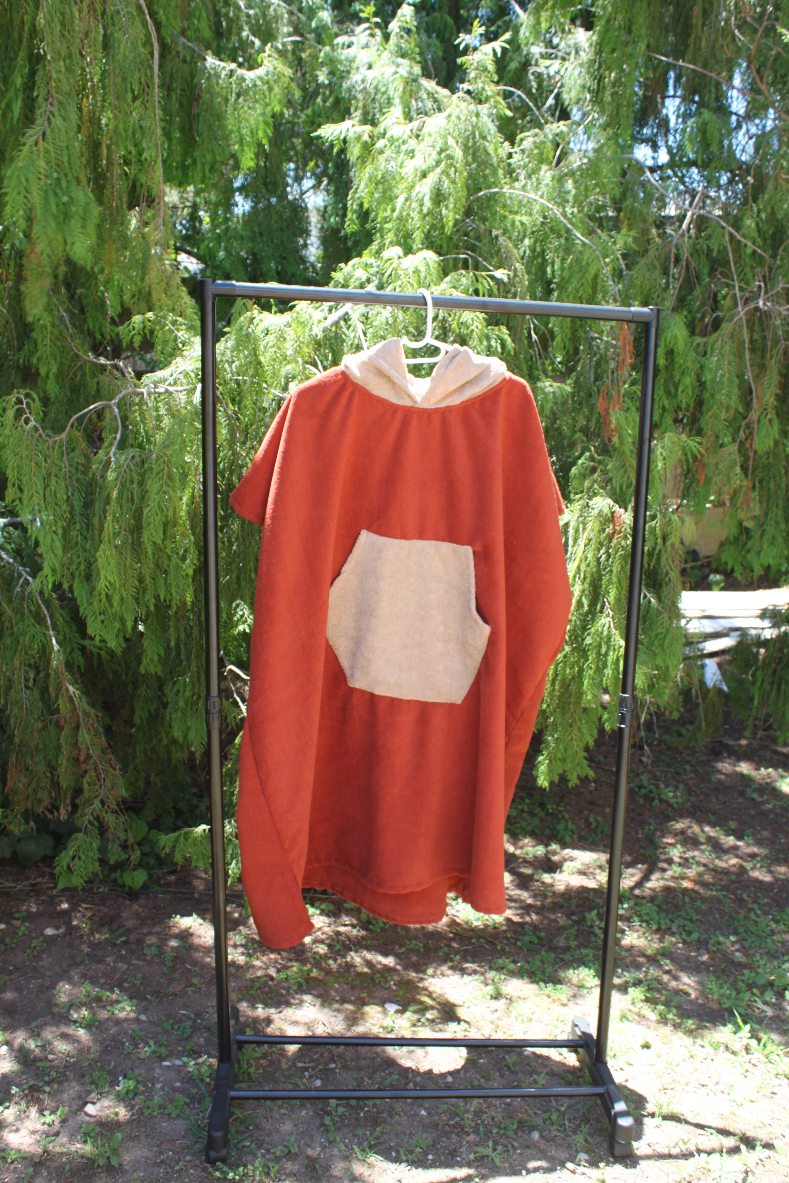 Adult Towel Poncho: Rust with beige pocket